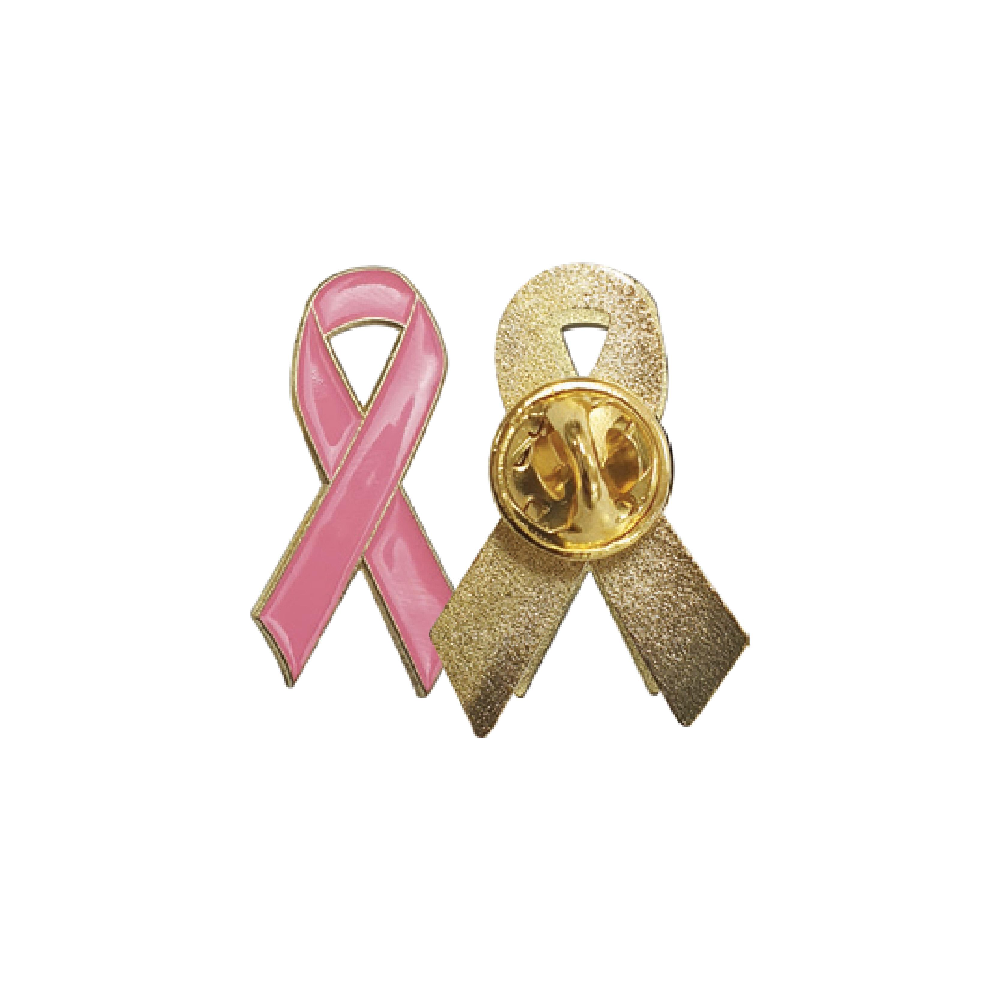 Pink Ribbon Metal Badge Debossed Design With Logo